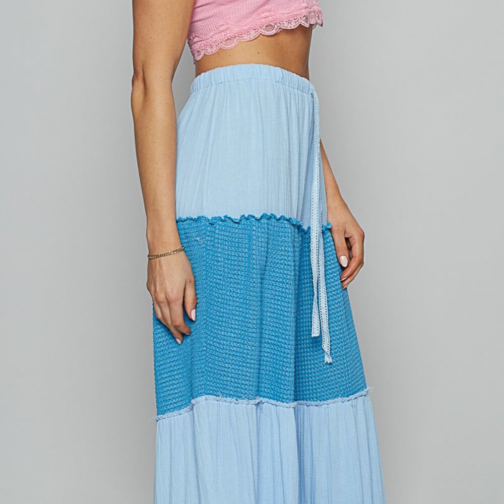 POL Water Blue Wide Leg Pants, Double Gauze & Thermal, Raw Edge Detail -… - Picture 2 of 5